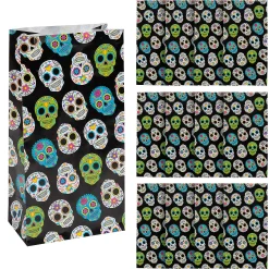 5 1/4" X 10" Day Of The Dead Sugar Skull Paper Treat Bags - 12 Pc.