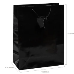 10 1/2" X 13" Large Black Gift Bags - 12 Pc.