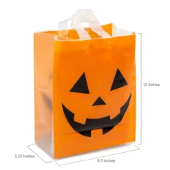 9 1/2" X 12" Large Halloween Jack-O'-Lantern Plastic Tote Bags - 36 Pc.