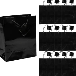 7 1/2" X 9" Medium Black Paper Gift Bags - 12 Pc.