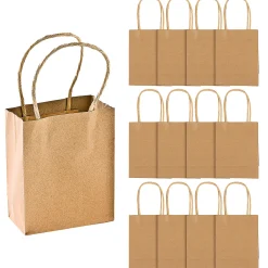 4 1/2" X 2" X 5 3/4" Small Brown Kraft Paper Gift Bags - 12 Pc.