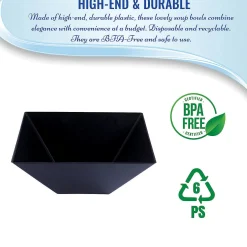 3 Qt. Black Square Plastic Serving Bowls (15 Bowls)