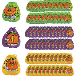7" X 8 1/2" Bulk 72 Pc. Plastic Christian Pumpkin Drawstring Goody Bags