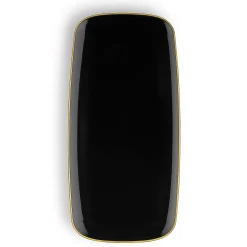 10.6" X 5" Black With Gold Rim Flat Raised Edge Rectangular Disposable Plastic Plates (50 Plates)