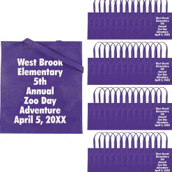 15" X 17" Bulk 300 Pc. Personalized Large Purple Nonwoven Tote Bags