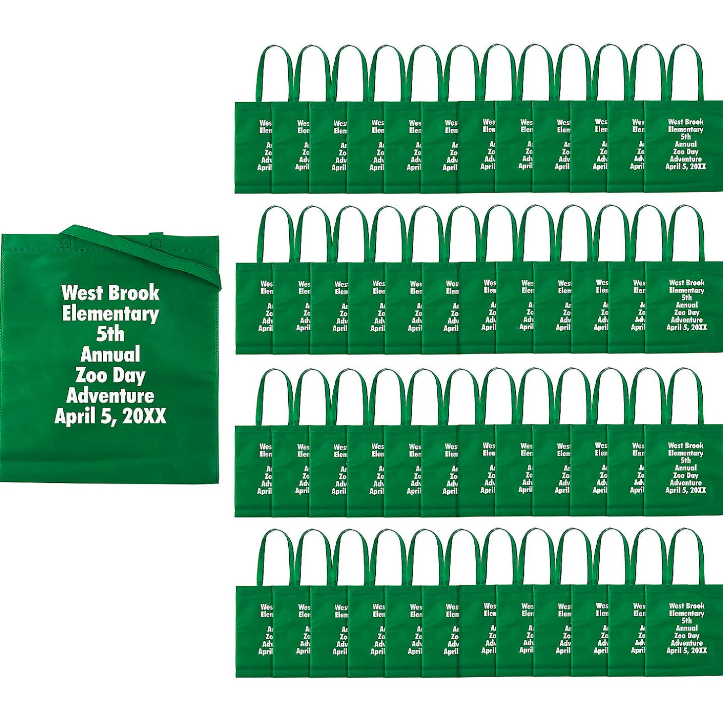 15 X 17 Bulk 144 Pc. Personalized Large Green Nonwoven Tote Bags