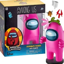 Among Us Stamper Pink Crewmate Flower Hat 7" Video Game Character Figure Pmi International