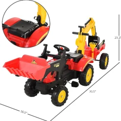 Aosom 3 In 1 Kids Ride On Bulldozer Excavator W/Cargo Trailer