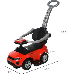 Aosom 3 In 1 Toddler Push Car W/Music Lights And Secure Bar 1-3Yr Red