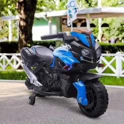 Aosom 6V Kids Motorcycle Electric Ride On W/Training Wheels Blue
