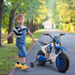 Aosom 12V Motorcycle Dirt Bike Electric Ride On W/ Training Wheels Blue