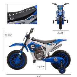 Aosom 12V Motorcycle Dirt Bike Electric Ride On W/ Training Wheels Blue