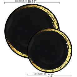 Black With Gold Moonlight Round Disposable Plastic Dinnerware Value Set (20 Settings)