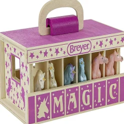 Breyer Unicorn Magic Wooden Carry Stable Playset W/ 6 Unicorns