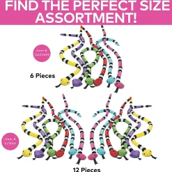 Bright Striped Stuffed Snakes - 12 Pc.