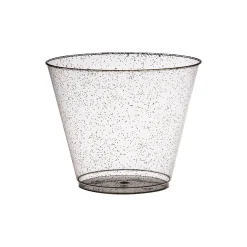 Bulk 50 Ct. Small Clear Plastic Cups With Black Glitter