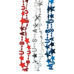 Bulk 48 Pc. Metallic Patriotic Usa Mardi Gras Bead Necklaces