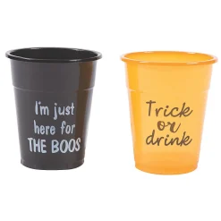 Bulk Halloween Party Trick-Or-Drink Black & Orange Plastic Cups - 150 Pc.