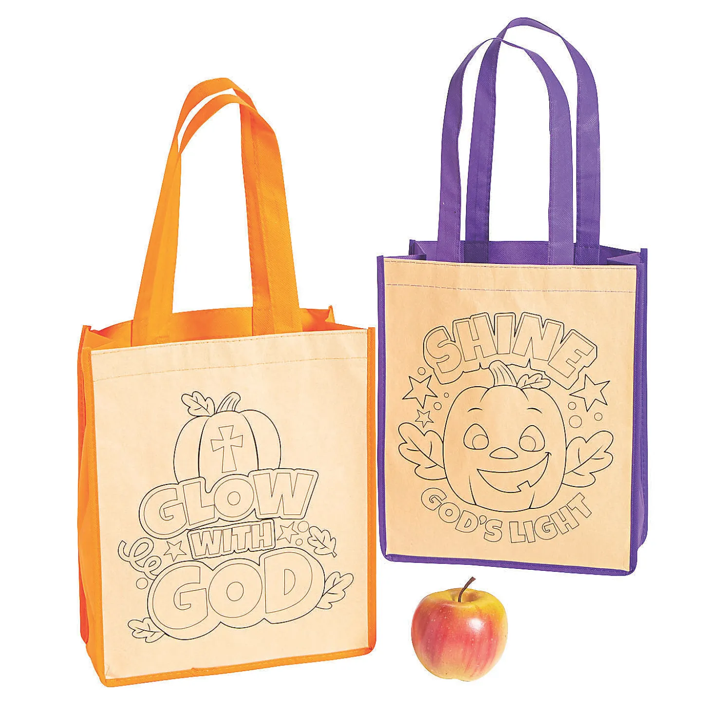 Color Your Own Medium Christian Pumpkin Halloween Nonwoven Tote Bags - 12 Pc.