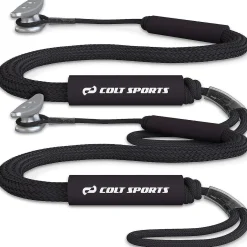 Colt Sports 2 Pack Bungee Dock Lines Mooring Rope For Boats - Black 5 Feet - Marine Rope, Elastic Boat, Jet Ski, And Dock Line With Secure Stainless Steel Hooks
