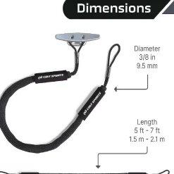 Colt Sports Bungee Dock Lines Mooring Rope For Boats - Black 7 Feet - Marine Rope, Elastic Boat, Jet Ski, And Dock Line With Secure Stainless Steel Hooks