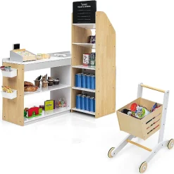 Costway Grocery Store Playset Pretend Play Supermarket Shopping Set With Shopping Cart