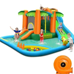 Costway Inflatable Water Slide Park Kid Bounce House W/ Upgraded Handrail & 780W Blower