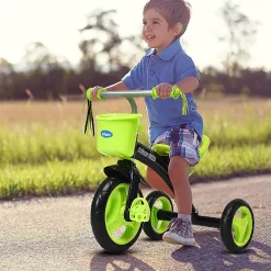 Costway Kids Tricycle Rider With Adjustable Seat Storage Basket Premium Quiet Wheels Non-Slip Handle Green