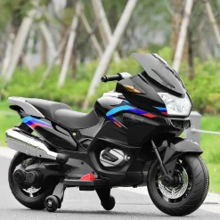 Costway 12V Kids Ride On Motorcycle Electric Motor Bike W/ Training Wheels & Light Black