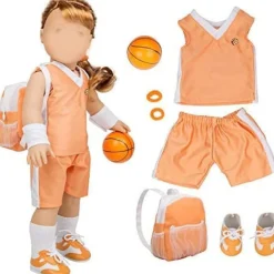 Dress Along Dolly Basketball Uniform Outfit For American 18" Dolls (8 Pc Set) - Includes Premium Handmade Doll Clothes & Accessories - Sport Halloween Costume