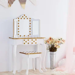 Fantasy Fields - Fashion Polka Dot Prints Gisele Play Vanity Set - White / Gold