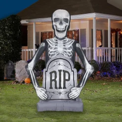 Gemmy Photorealistic Airblown Skeleton With Tombstone Giant 10 Ft Tall Multicolored
