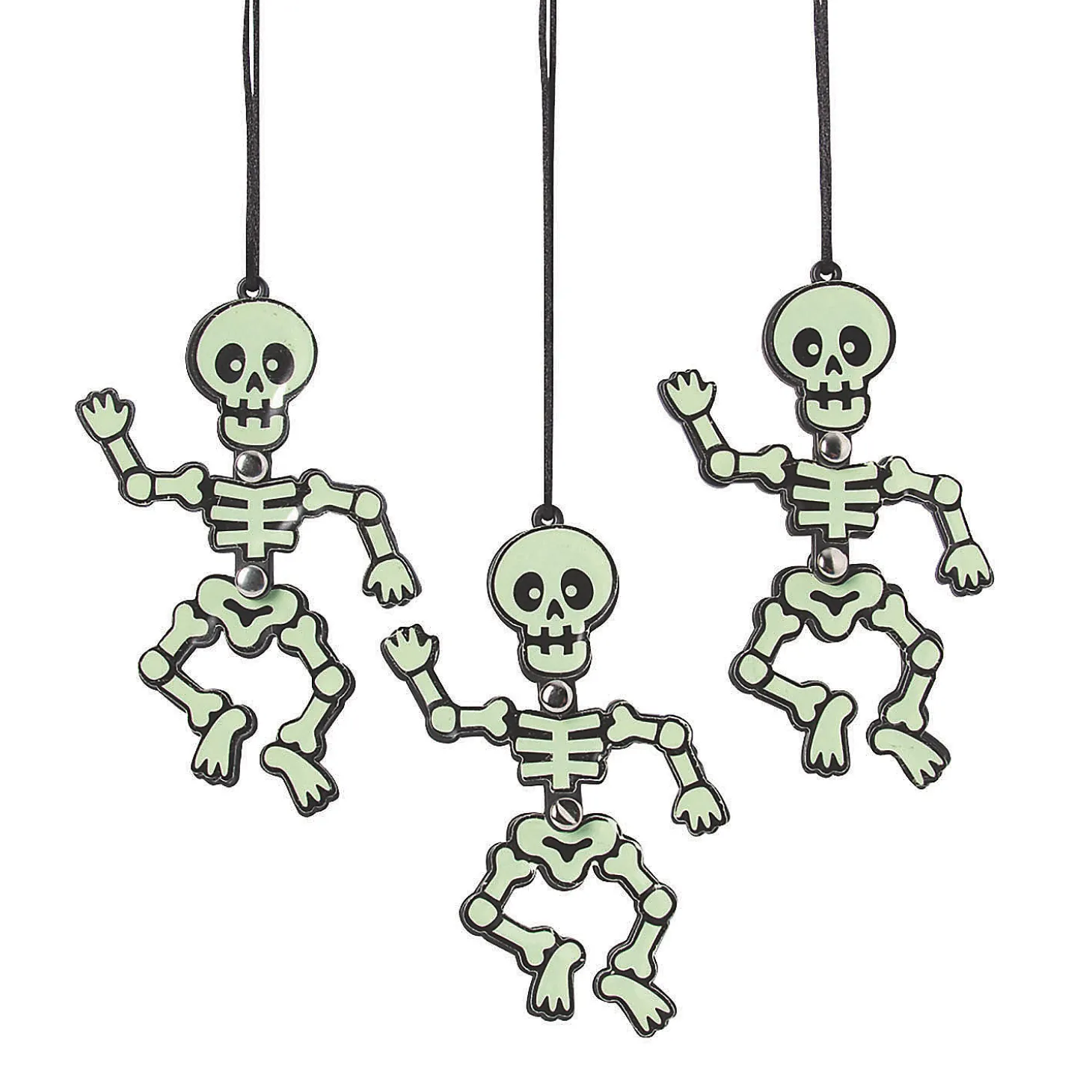 Glow-In-The-Dark Dancing Skeleton Necklaces - 12 Pc.