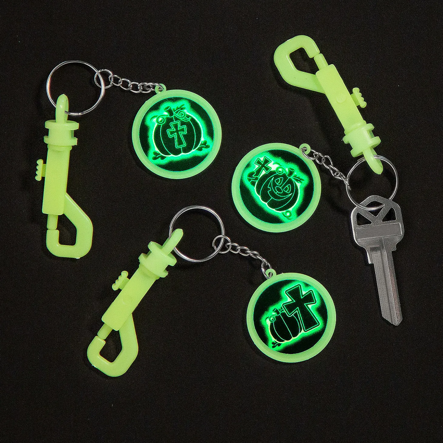 Glow-In-The-Dark Halloween Christian Pumpkin Backpack Clip Keychains - 12 Pc.