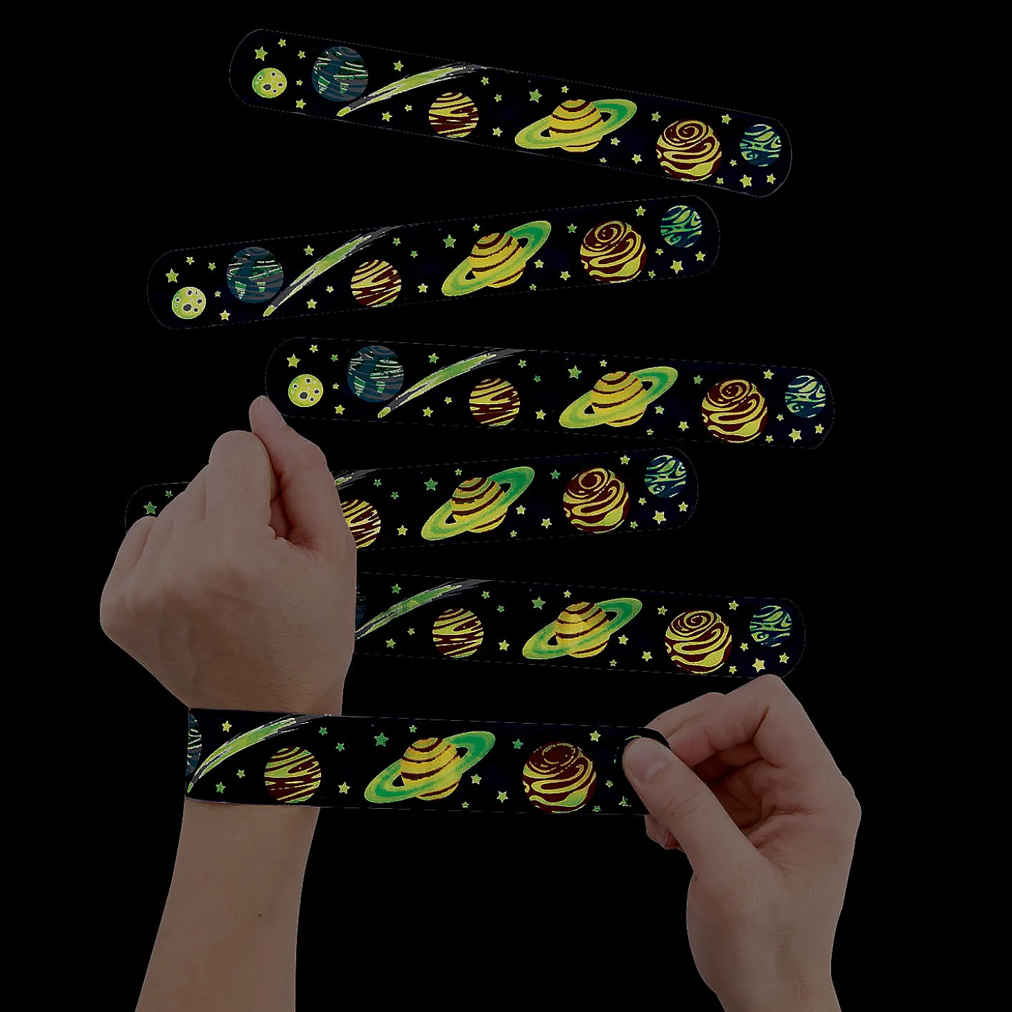 Glow-In-The-Dark Space Slap Bracelets - 12 Pc.