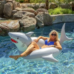 Gofloats 'Great White Bite' Shark Party Tube Inflatable Raft - Fun Pool Float For Adults And Kids