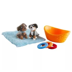 Haba Little Friends Puppies Includes 2 Pups Blanket Basket 3 Frisbees