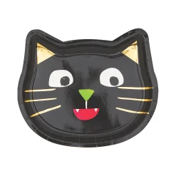 Halloween Party Ghoul Gang Black Cat With Gold Foil Paper Dessert Plates - 8 Ct.