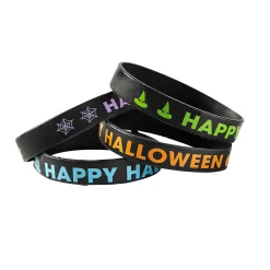 Happy Halloween Black Silicone Bracelets - 24 Pc.