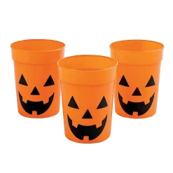 Happy Jack-O'-Lantern Orange Bpa-Free Plastic Cups - 12 Ct.