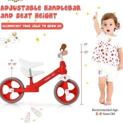 Honey Joy Toddler Balance Bike W/ Feetrests For 2-5 Yr Red