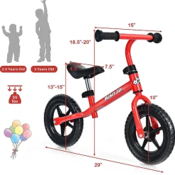 Honeyjoy Balance Bike No Pedal W/ Adjustable Handlebar & Seat Red