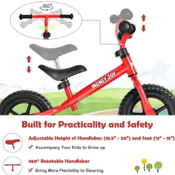 Honeyjoy Balance Bike No Pedal W/ Adjustable Handlebar & Seat Red