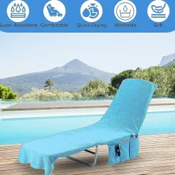 Kovot Chaise Lounge Beach Chair Towel Cover With Pockets Light Blue 84 X 26 Inches 2 Pack