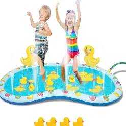 Kovot Inflatable Duck Baby Splash Pool Mat Sprinkler With 4 Rubber Duckies That Squeak 54 Inch
