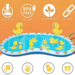 Kovot Inflatable Duck Baby Splash Pool Mat Sprinkler With 4 Rubber Duckies That Squeak 54 Inch
