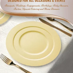 Matte Bright Yellow Round Disposable Plastic Dinnerware Value Set (40 Dinner Plates + 40 Salad Plates)