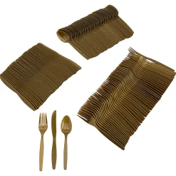 Metallic Gold Rolled Cutlery Kit For 100 Guests