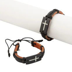 Natural Leather Cross Bracelets - 12 Pc.