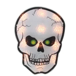 Northlight 12" Silver And Black Holographic Lighted Skull Halloween Window Silhouette Decoration
